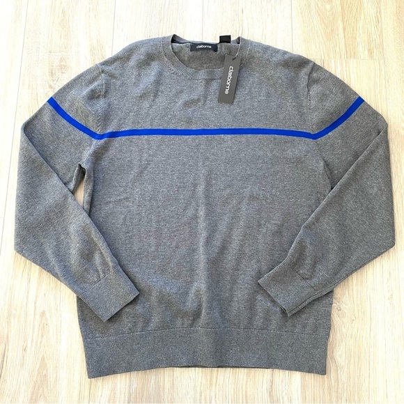 Claiborne Cloudy Heather Gray Blue Stripe Sweater Sz M - Picture 1 of 4